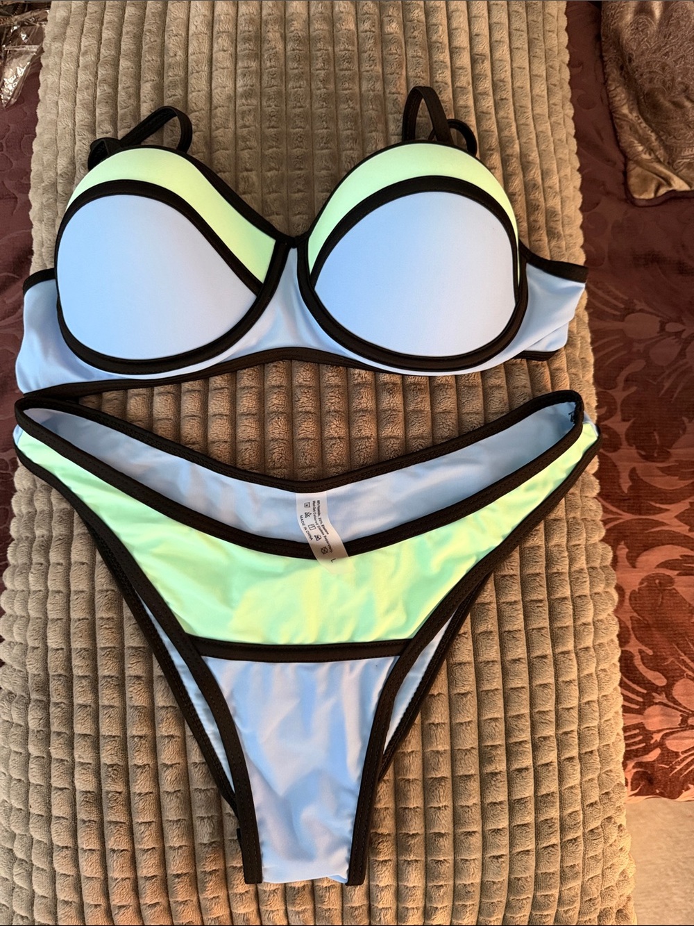 NWOT Colorblock Mint & Light Blue Bikini with Black Trim